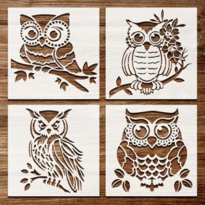 TEMU 땅콩새 모양의 가지 테마 재사용 가능한 페인팅 스텐실 4개 세트, 6X6인치, 워셔블, 캔버스, 벽, 천, 종이, 공예에 적합, PET 재질