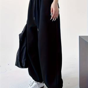 TEMU 2025년 신상, 솔리드 컬러 루즈핏 테이퍼드 조거 팬츠