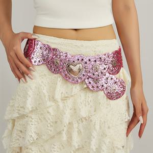 TEMU 1개 여성 벨트, YK2 핑크 하트 패치워크 허리띠, 청바지 & 드레스용, 파티·출근·축제·선물 선물에 완벽한 트렌디한 디자인, 스파클링 패션 벨트, 다목적 벨트, 어른용 페스티벌 액세서리
