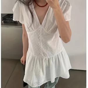 TEMU 요정 같은 예쁜 달콤하고 온화한 여성용 반짝η V넥 기품 있는 드레스, 여름용 프렌치 스타일 티타임 숏 스커트