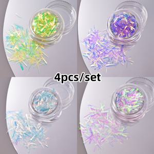 TEMU 4pcs 무지개빛 유리네일아트 글리터 - 멀티컬러 반사미러디자인 스팽글, 오로라 유리페이퍼 DIY 매니큐어용, DIY & 살롱 수납품