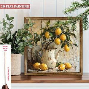 TEMU 2D 플랫, 빈티지 레몬 정물화 벽걸이 액자 - 2D 평면 프린트 레몬 & 가지가 있는 인조목재 그림, 8x8 인치 러스틱한 팜하우스 장식 (주방/홈/오피스용) - 봄·여름 사계절에 어울리는 시트러스 과일 선물로 집들이/생일/크리스마스 추천 (간편 설치), 수제감 있는 DIY 데코, 내구성 UP! 홈 디코