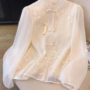 TEMU 새로운 중국풍 캐주얼하고 우아한 여성용 상의 셔츠, 새로운 빈티지 패셔너블 상의