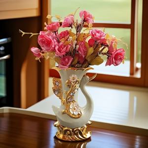 TEMU 럭셔리 유럽 스타일 프린트 세라믹 화병 - 장식적인 원형 실린더 꽃병, 거실, TV 캐비닛, 테이블 센터피스용 - 우아한 드라이 플라워 홀더, 장식용 세라믹 화병