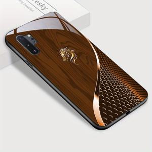 TEMU 삼성 노트 10+ 폰 케이스, 골든 드래곤 & 스타일리시 그레인 프린트 광택 강화유리 케이스 충격방지 백커버