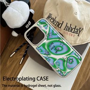 TEMU 휴대폰 케이스 - 아이폰 16 Pro Max/15 Plus/14 호환, 낙하 방지 디자인의 전기 도금 레진 폰 케이스. 파란색-녹색 얼룩 스타가 특징이며, 남자친구, , 자매 및 가족을 위한 귀여운 휴일 선물입니다.