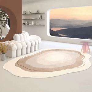 TEMU 모조 캐시미어 느낌 1000g+10mm 크림 스타일 거실 장식 러그, 모던 불규칙 형태 카펫, 푹신한 침실용 침대 옆 러그, 미끄럼 방지 세탁 가능 바닥 매트