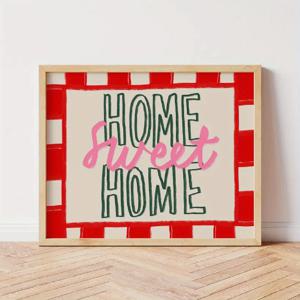 TEMU 2D 플랫, 2D 플랫, 인용구가 특징인 1개 벽걸이 액자, '집이 좋다'의 본질을 담은 프린트입니다. 생생한 색상의 가로형 일러스트레이션은 타입وگر피 포스터입니다.