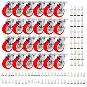 TEMU 24개 2인치 회전 캐스터 세트 ( 포함), 빨간색 폴리우레탄 바퀴 장착 - 하중 용량 260파운드, 360° 회전, 저소음 롤링, 무료 나사 포함 - 가구, 손수레, 공구 상자, 고하중 캐스터에 적합