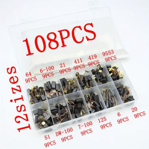 TEMU 108개 탄소 브러시, 전동 공구 탄소 브러시 교체 키트, 12가지 다양한 사이즈 제공, 전동 공구 유지보수 및 교체에 완벽한 선택
