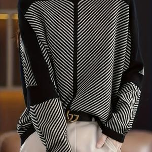 TEMU 플러스 사이즈 유럽 및 미국 스타일 여성용 가을 겨울 컬러 탑, V넥 루즈핏 배트윙 슬리브 스웨터, 패셔너블한 패치워크 디자인 상의, 아우터웨어 또는 레이어링용 편안하고 활용도 높은 스웨터