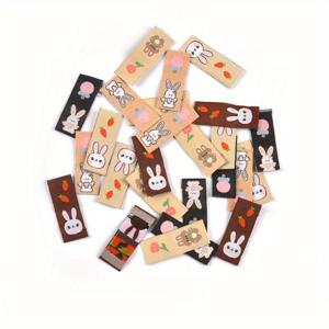 TEMU 50개 혼합 색상 토끼 패턴 원단 라벨 (4X1.5Cm), 접힌 모서리, 접착 불필요, 가방, 모자, 스카프 및 의류 추가용 수제 바느질 필요
