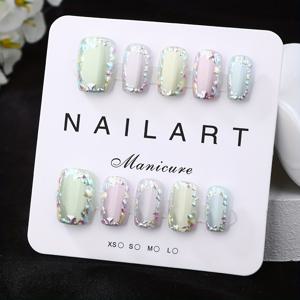 TEMU 10개 세트, 아름답고 세련된 캣아이 효과, 우아하고 고급스러운 여성용 컬러 강화 숏 스퀘어 탈착식 프레스온 네일, 젤 매니큐어, 여름 네일 아트, 향수 스타일, 핸드메이드, 젤리 글루 1개, 네일 스틱 1개, 폴리싱 스트립 1개 포함, 파티, 여행, 댄싱, 데일리 웨어, 친구 선물, 재사용 가능