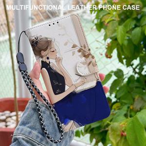 TEMU 휴대폰 케이스 - 패셔너블한 플립 접이식 지갑형 휴대폰 케이스 (카드 슬롯, 마그네틱 잠금, 넥스트랩 포함), 글쓰는 여성 디자인, 삼성 갤럭시 S25 플러스/S25 울트라/S25/S24/S24 FE/S24 플러스/S24 울트라/S23/S23 FE/S23+/S23 울트라 호환