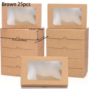 TEMU 그녀/남자를 위한 선물 25개 중 15개 갈색 및 흰색 크라프트 종이 선물 상자 (투명 창 포함), 생일 파티 선물에 적합, 종이 재질, 원형 창 디자인, 8.43X5.39X2.72인치, 생일 선물로 이상적