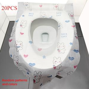 TEMU 일회용 변기시트 커버 - 20/50개, 사랑스러운 토끼 & 하트 디자인, 공중화장실, 여행 & 비행기용 확장형 와이드 사이즈. 위생적이고 부드러운 변기시트 커버, 귀여운 동물 패턴의 휴대용 욕실 액세서리, 부드러운 커버 소재로 제작됨