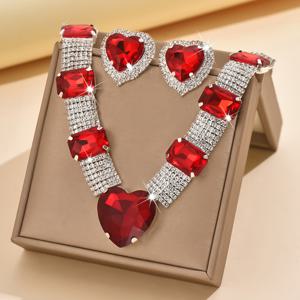 TEMU 반짝이는 하트 목걸이 & 귀걸이 세트 - 웨딩 브라이덜 주얼리, 9월 탄생석 (9월 탄생석 선물), 발렌타인데이 선물, 파티 & 연회용 - 사계절 우아한 매칭 세트