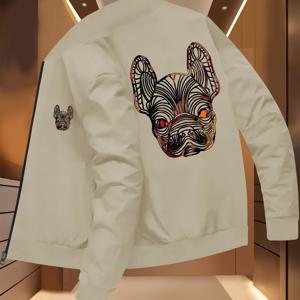 TEMU 남성용 트렌디 가을/겨울 자켓 - 프렌치 불독 패턴, 캐주얼 비즈니스 유스 베이스볼 스타일 스탠드 칼라 아우터웨어