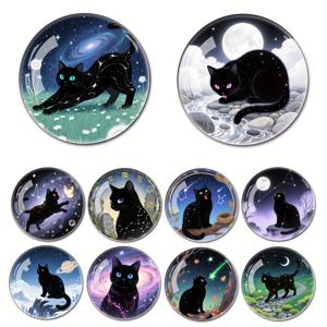 TEMU 10개 세트 창의적인 별이 빛나는 하늘의 신비로운 검은 고양이 패턴 대형 4CM 유리 조각 냉장고 자석, 화이트보드, 보관 캐비닛 및 식기세척기용 완벽한 장식 유리 돔 스티커 - 주방, 사무실 또는 교실 장식을 위한 이상적인 선물