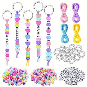 TEMU 264피스 DIY 키체인 만들기 키트 - 알파벳/숫자/하트 비즈, 대구멍 비즈 & 컬러 코드 코드형 비즈 포함 (점프 링/링 블랭크 호환) - DIY 공예, 이름/메시지, 파티용 플라스틱 비즈