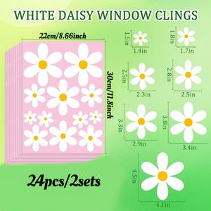TEMU 24개/2장 신학기, 크리스마스, 새해 연휴 분위기 장식 흰색 데이지 정전기 창문 스티커, 새 충돌 방지 거실 유리 데칼, 자가 접착 PVC 창문 스티커