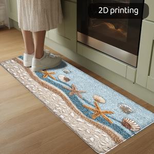 TEMU 2D 프린팅 1개 별모양 조개 바닥 매트, 미끄럼 방지 해변 욕실 매트, 연한 파란색 베이지 터키석 소재, 부엌, 욕실, 현관, 침실 홈 데코레이션용, 내구성 강함