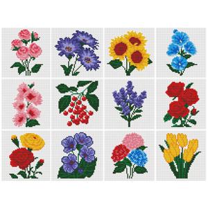 TEMU 1 세트 12개 플로럴 십자수, 장미 및 기타 패턴 재료 포함 (천/실/바늘 포함) 11CT 중간 격자 벽 장식, 휴일 장식 또는 선물