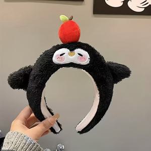 TEMU 여성용 귀여운 하트 블랙 플러시 헤어밴드, 만화 스타일, 세안용, 화장용, 헤어 스타일링용, 팩용, 헤어 액세서리, 헤드후프, 헤어 타이