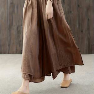 TEMU 봄/여름/가을 팬츠 스커트, 투레이어 시폰 플리츠 팬츠 스커트, 약간 시스루 , 외부 스커트와 내부 팬츠가 있는 올인원 팬츠 스커트, 솔리드 컬러 다용도 편안한 팬츠 스커트, 루즈 탄성 허리 여성용 팬츠, 데일리 컴포트, 기능성 포켓, 패셔너블 트라우저스|치마바지