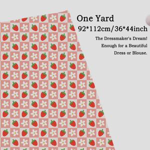 TEMU 신선한 딸기 꽃무늬 핑크 체크무늬 원단 1개, 달콤하고 귀여운 소녀스타일 패셔너블한 장식용 원단 소재, 100% 폴리에스터 섬유, 4가지 사이즈 조합 선택 가능: 쿼터, 하프 야드, 원 야드, 투 야드. DIY 공예 프로젝트, DIY 식탁보 및 플레이스매트 제작, 핸드메이드 DIY, DIY 지갑 제작에 적합