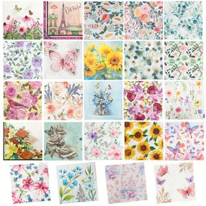 TEMU 24개 혼합 플로럴 냅킨 세트 - 6.5인치, 2겹 종이 냅킨, 생생한 꽃과 나비 디자인, 봄, 여름, 가을, 겨울 생일 파티 및 축하 행사에 적합, 공예 및 홈 데코에 적합