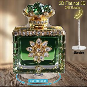 TEMU 2D 평면, 고급스러운 회전식 향수병 복제품 - 우아한 그린과 골든 장식용 향수 디스펜서, 360° 회전 받침대, 장식 뚜껑 및 투명 PVC/아크릴 디자인, 가정 장식용, 2D 평면