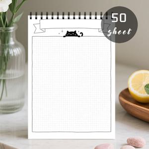 TEMU 1개 귀여운 검정 만화 고양이 노트패드, 스파이럴 데일리 플래너 노트북 메모 패드 포함, 작업 체크리스트 오거나이저 일정 패드, 사무실 & 가정용, 오피스 플래너