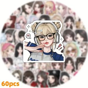 TEMU 60개 귀여운 애니메이션 소녀 스티커 북렛 - 카와이 만화 얼굴 & 헤어 클립, 스크랩북, 저널, 플래너, 냉장고용 - 잔여물 없는 접착제 DIY 공예 - 노트북, 태블릿, 랩탑 호환