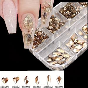 TEMU 샴페인 골든 12구 네일 아트 라인스톤, 980개 무접착식 뒷면 플랫백 네일 드릴, 신발, 의류, 휴대폰 케이스 장식용, 핸드메이드 DIY 보석 라인스톤 장식품