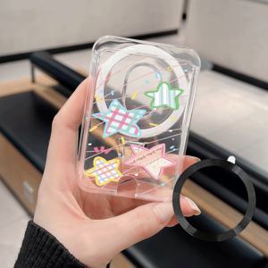 TEMU 화려한 별 무늬 디자인 휴대용 자석 폰 카드 파우치, UV 프린팅, 투명 PC 소재, 대부분의 폰 케이스 또는 휴대폰에 적합. 1~4장의 카드(은행 카드, 신용 카드, 멤버십 카드 등) 수납 가능, 여행 필수품,폰 액세서리,장난스러운 미학,컬러풀 패턴,내구성 있는 PC 케이스,컴팩트 지갑,슬림 카드 슬롯, 라이프스타일,스마트폰 사용자