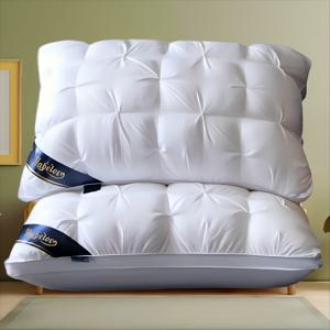 TEMU 1/2개 럭셔리 5성급 호텔 퀄리티 베개 | 깊은 수면 목 지지, 고밀도 처짐 방지, 사계절 베개 커버 (화이트 새틴), 100% 폴리에스터 충전재, 진공 압축 포장, 가정용 편안함, 퀼팅 디자인, 내구성 있는 구조