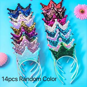 TEMU 멀티컬러 반짝이는 스팽글 세트 14개 랜덤 반짝이는 스팽글 왕관 머리띠 - 여성용 스타일 파티 추가, 크리스마스, 생일 선물, 댄스, 코스튬 행사에 적합, 편안한 착용감, 깃털 없음