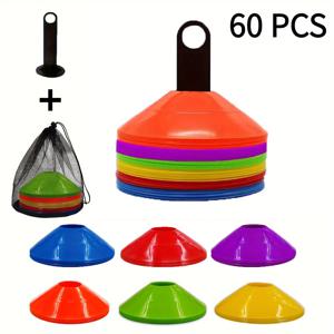 TEMU 다양한 사이즈 제공 - 휴대용 멀티컬러 축구 훈련 콘 - PE 소재, 안정성을 위한 평평한 바닥 - 휴대용 가방 포함 - 오렌지, 블루, 레드, 퍼플, 그린, 옐로우 색상 - 축구, 하키, 체육관에 적합 - 선수와 코치를 위한 이상적인 내구성 있는 스택 가능한 스포츠 콘