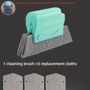 TEMU 4/6개 다기능 창문 청소 도구 세트, 플라스틱 청소 브러시 1개 및 재사용 가능한 스펀지 패드 3/5개 포함. 거실, 침실, 욕실, 주방에 적합 | 필수 실내 청소 도구 | 재사용 가능한 청소 브러시 | 플라스틱 손잡이 창문 청소 액세서리