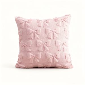 TEMU 1개 핑크 리본 쿠션 커버 | 부드러운 플러시 폴리에스터 원단, 지퍼 잠금, 단면, 소파, 거실, 침대 장식을 위한 귀여운 베개 커버 (삽입물 미포함)
