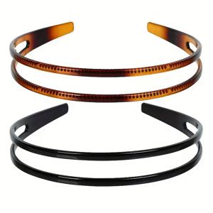 TEMU 여성용 미끄럼방지 헤어밴드 2개 세트 - 더블 로우 치아 빗 포함, 블랙 & 브라운 그라데이션 헤어후프, 땋은 머리, 번, 포니테일에 적합 - 포니테일 홀더/탄성 밴드 호환, 캐주얼/특별한 날에 사용 가능 (미끄럼방지 헤어클립)