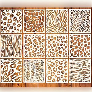 TEMU 12개 프린트 템플릿, 천어 패턴 동물 가죽 프린트 플라스틱 아크릴 템플릿, 재사용 가능한 뱀피부 호랑이 질감 템플릿 (에어브러시 장식용), 플로럴 마멜로우 덩굴 장미 조각 템플릿
