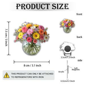 TEMU 1개 2D 평면 아크릴 & 고무 소프트 자석 | 생생한 플로럴 블리스 - 데이지 & 야생화가 가득한 원형 유리 꽃병 | 홈 데코 매니아, 어버이날, 생일 &
