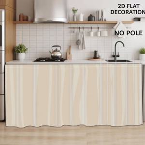 TEMU 2D 플랫 - 2D 플랫 - 베이지 & 화이트 디자인의 2D 플랫 프린트 1개, 주방용품에 적합. 투명한 로드 포켓 커튼은 세탁기 사용 가능하며, 주방 및 거실을 위한 현대적인 미술 장식으로 사용됩니다.