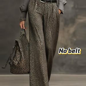 TEMU 봄 신상 여성용 우아한 캐주얼 프린트 와이드 레그 팬츠, 벨트 미포함 LL168