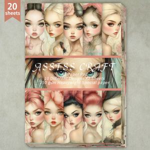 TEMU ASST 수제 빈티지 재활용 잡지 종이 시트 - 20장 A5 크래프트 종이, 스크랩북, DIY 저널, 카드 만들기용 - 소녀 테마 꽃 & 나비 장식, 재활용 소재