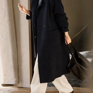 TEMU XWI 여성용 봄/여름 신상 코트 - 알파카 양면 코트, 핸드메이드 트림, 가을/겨울 캐주얼 커뮤터 스타일