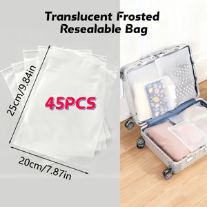 TEMU 45/90개 반투명 프로스티드 지퍼백, 수하물 정리백, 프로스티드 보관백, 의류 보관백 - 양면 프로스티드, EVA 소재, 지퍼 클로저 디자인, 내구성, 접이식, 정리 용이, 보관 편리 - 3가지 사이즈 옵션: 7.87*9.84인치, 9.84*13.78인치, 13.78*17.72인치 - 의류, 수건, 양말, 시계, 화장품, 보석류 등에 적합