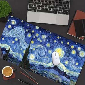 TEMU 바낭고프의 별이 빛나는 밤 모티브 게이밍 마우스 패드 및 데스크 매트 - 미끄럼 방지 고무 베이스, 직사각형 디자인으로 컴퓨터 부착에 적합, 회오리 모양의 파란색과 노란색 밤하늘 예술, 홈 오피스, PC에 적합